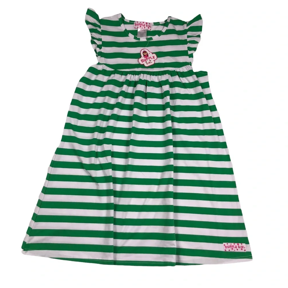 Ruffle Girl Kelly Green & White Striped Top size 16-18 - Picture 1 of 9